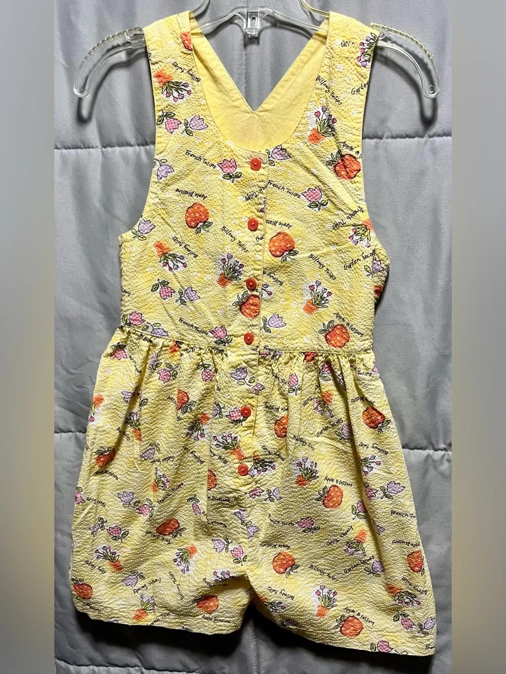 Vintage 90s Gymboree Floral Garden Seersucker Romper Jumper 6-7 XXL